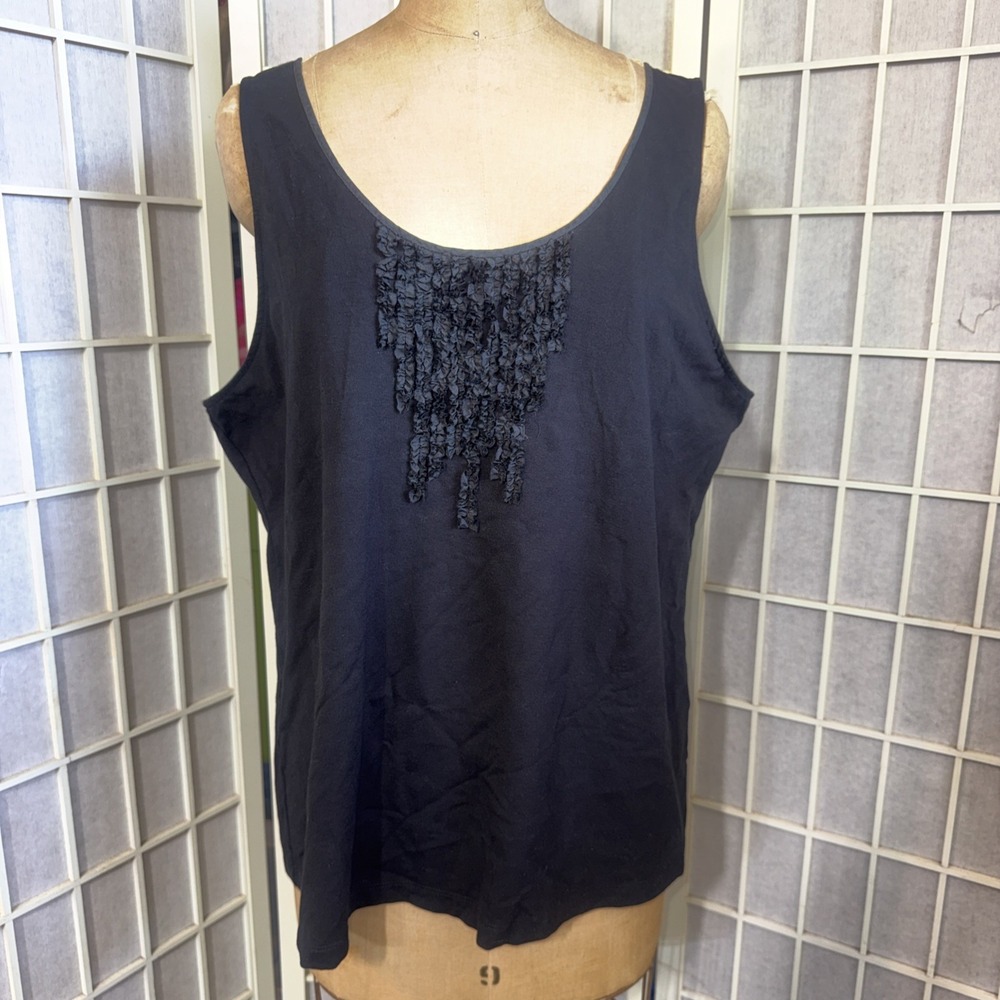 Eileen Fisher Dress Black Sleeveless Ruffle Stretch Tank Top Blouse Size XL